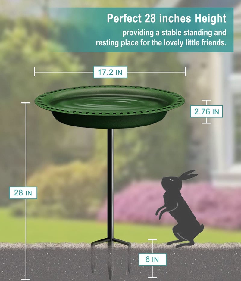 Garbuildman Extra-Large Freestanding Birdbath Bowl, Detachable Decoration Spa with Metal Stake Stand & Birdfeeder for Outdoor Garden, Oval Style, Green - Image 2