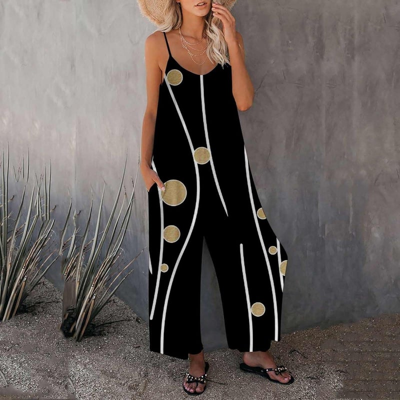 2024 Women'S Clothing Independent Website Style Printed Pleated Suspender Jumpsuit Versatile Medium Stretch - Image 5