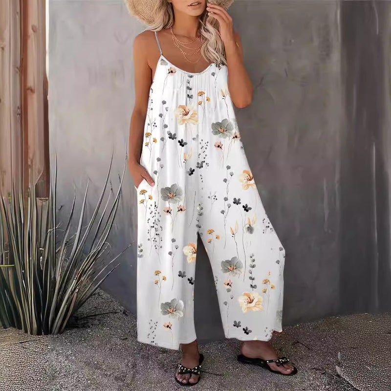 2024 Women'S Clothing Independent Website Style Printed Pleated Suspender Jumpsuit Versatile Medium Stretch - Image 4