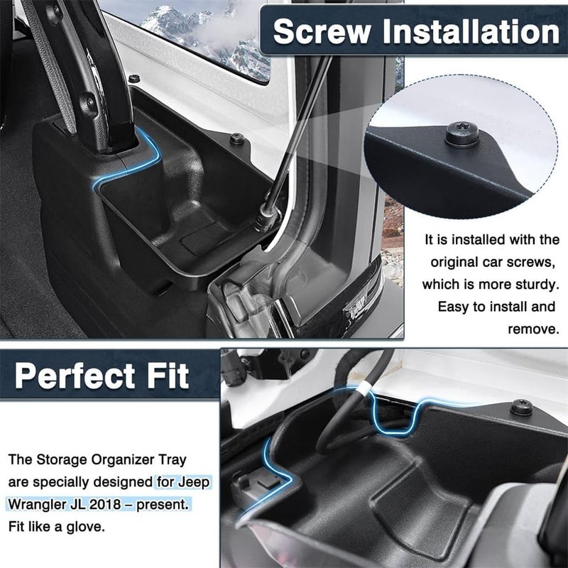 Azonee Trunk Storage Box Tray Fit for Jeep Wrangler JL 2018-2024, Azonee 2 Pack Rear Cargo Side Trunk Storage Tray Organizers Cargo Organizer, Black, Not for Jeep Wrangler Rubicon 4XE / JLU 4XE - Image 4