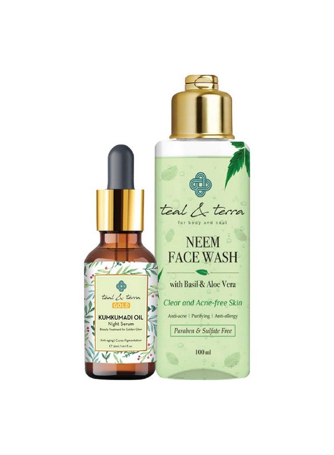 Teal & Terra Kumkumadi Oil (Tailam) for Skin Whitening (30ml) & Neem Face Wash | Brightening Kumkumadi Face Oil Night Serum | Ultimate Skincare Duo for Glowing, Radiant Skin & Even Tone - Image 1