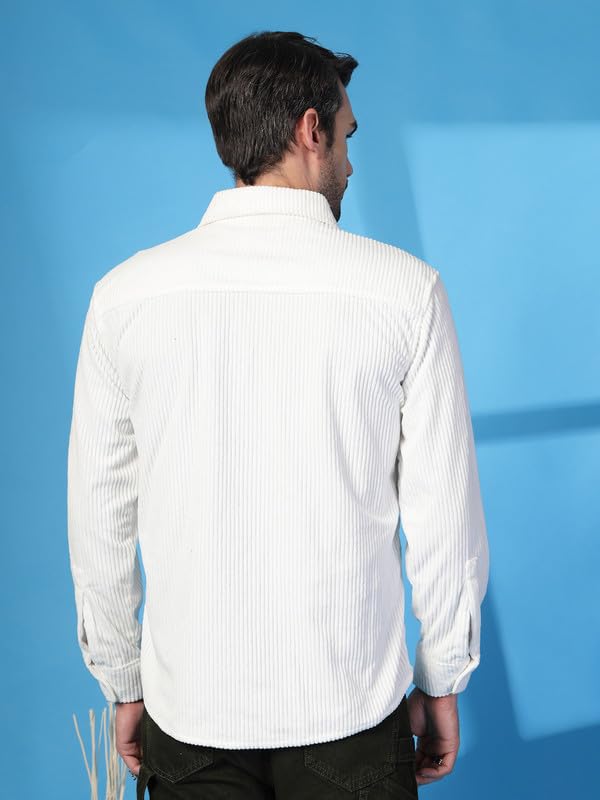 CHKOKKO Stylish Plain ShacketWinter Stylish Full Sleeve Collared Shirt Jacket with Button Closure Warm Casual Winter Outerwear White S - Image 3