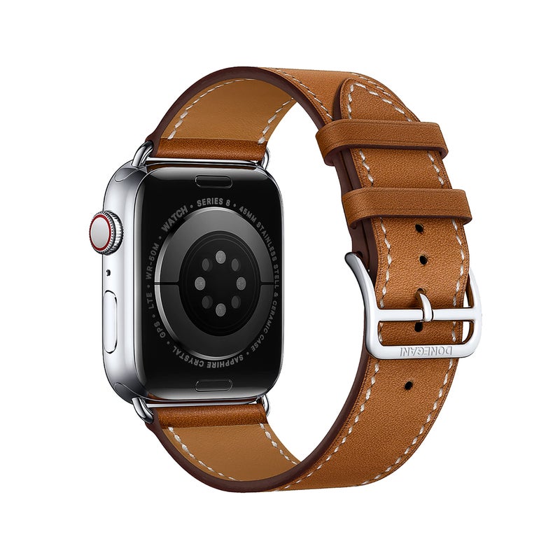 DONEGANI LB1 Leather Band for Apple Watch Bands Women Men Se Ultra 2 40mm 44mm 46mm 42mm 45mm 41mm 38mm 49mm Series 10 9 8 7 6 5 4 3 iWatch Strap Silicone Brown - Image 2