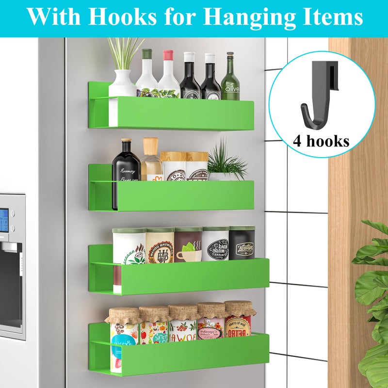 HuggieGems 4 Pack Magnetic Spice Storage Rack Organizer for Refrigerator and Oven, Green Fridge Organizers and Storage - Image 2
