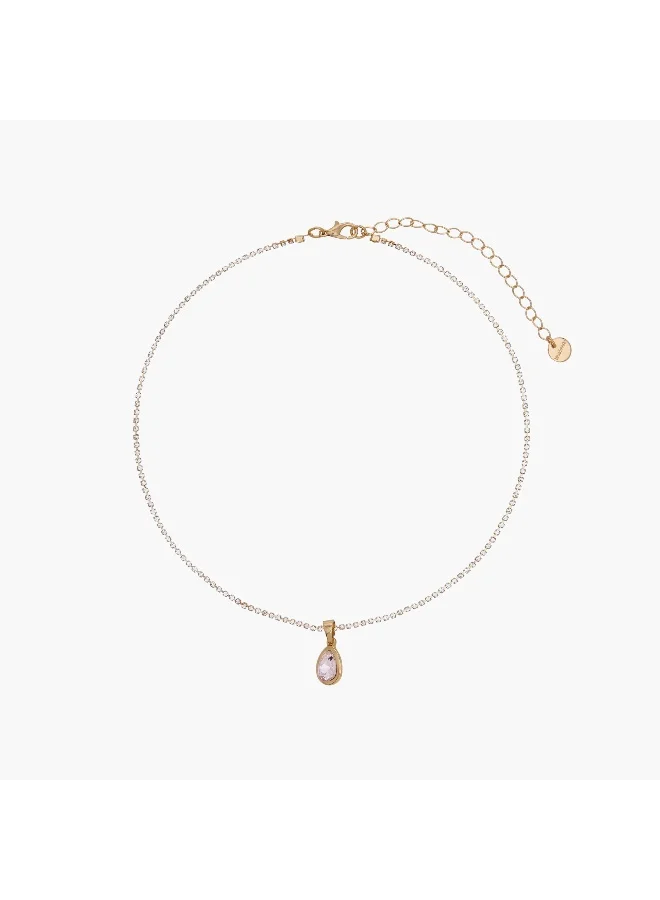 لايف ستايل Set of 2 - Stone Embellished Gold Tone Pendant Necklace and Earrings