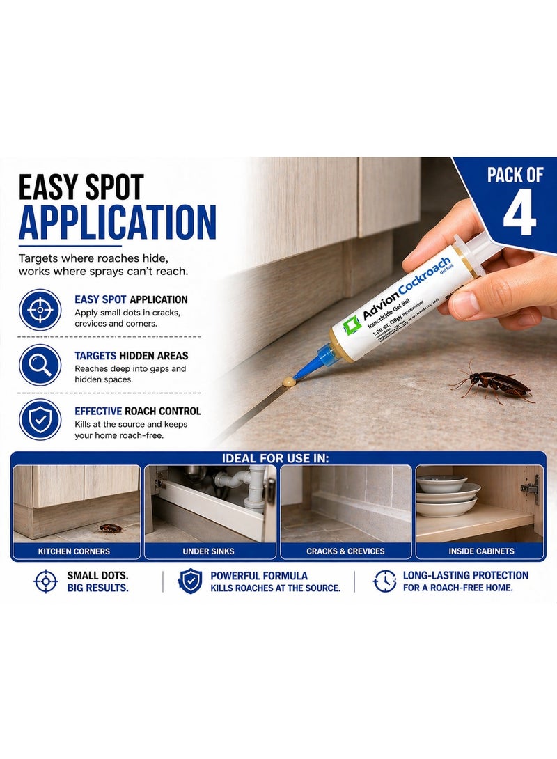 Cockroach Advion Cockroach Gel Bait 30g (Pack of 4) Powerful Roach Killer, Fast Acting Insecticide Gel for Kitchen, Bathroom & Home, Long Lasting Pest Control Solution - Image 2