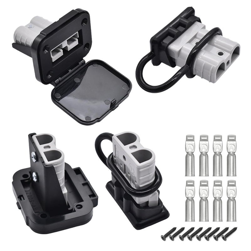GZSH Anderson Plug 4PCS 50A Quick Connect Wire Connectors with Mount and Cap 126 AWG Battery Quick Disconnect for Car RV Trunk Boat Winch 12V36V Battery Quick Connect Waterproof SB50 Gray - Image 3