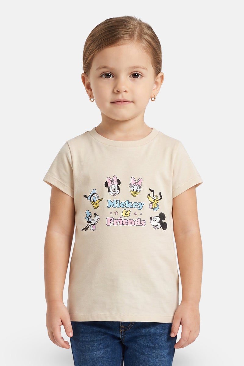 Disney Toddlers Girl Mickey And Friends Short Sleeve Top, Beige - Image 1