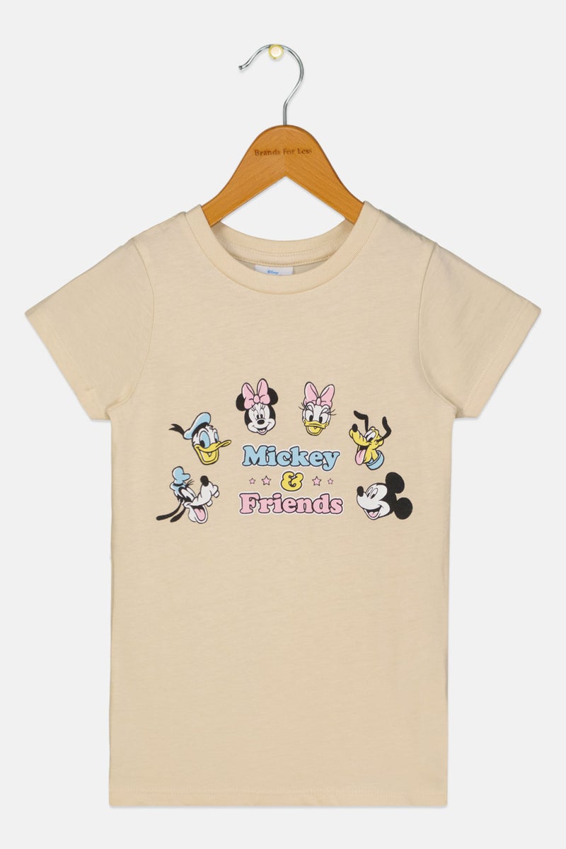 Disney Toddlers Girl Mickey And Friends Short Sleeve Top, Beige - Image 2