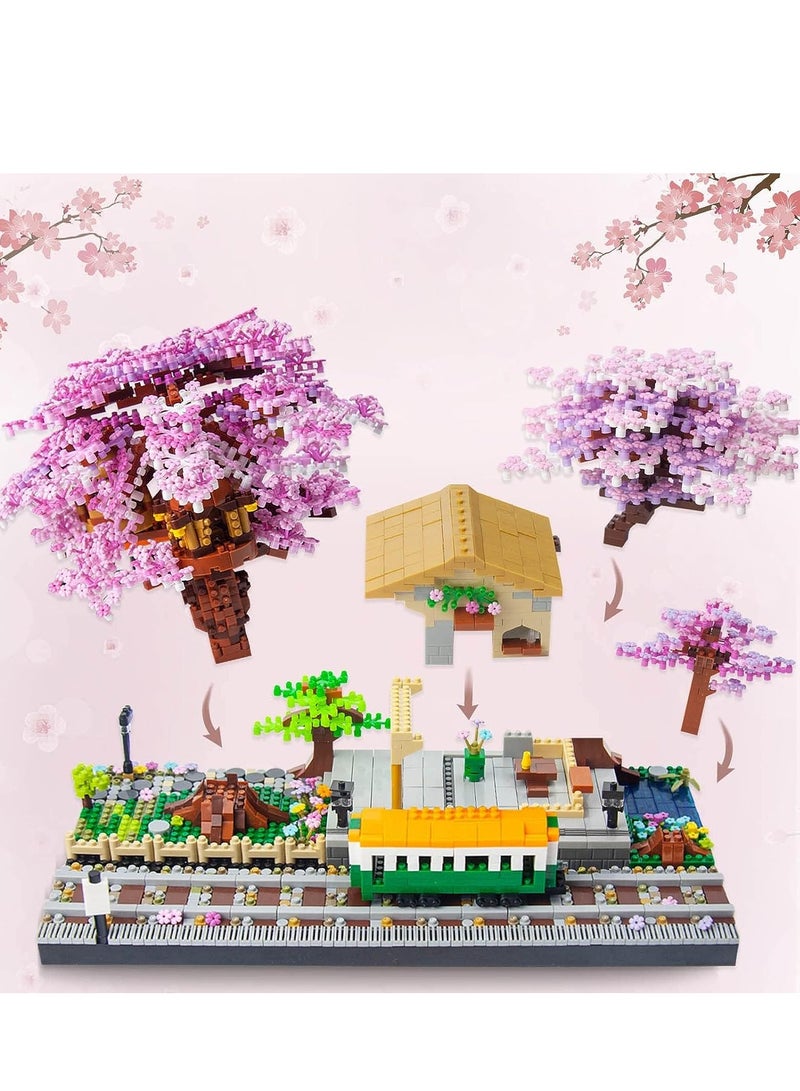 SYOSI Mini Japanese Cherry Blossom Train Station Building Blocks Set, DIY Plant Model for Adults, 14+ Teens, Home Decor Accessories, NOT Compatible with Lego (3668 Pcs)  - Image 2