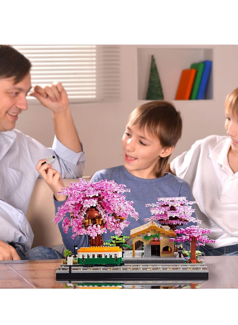 SYOSI Mini Japanese Cherry Blossom Train Station Building Blocks Set, DIY Plant Model for Adults, 14+ Teens, Home Decor Accessories, NOT Compatible with Lego (3668 Pcs)  - Image 4