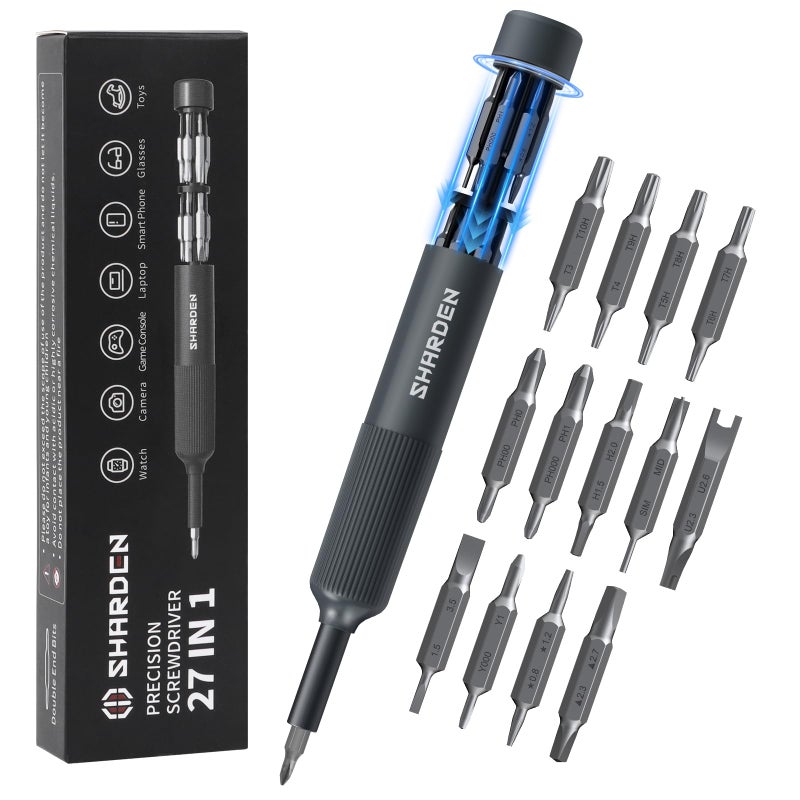 Sharden 27-In-1 Precision Screwdriver Set Multi Bit Small Screwdriver Magnetic Mini Screwdriver Set Pen Style Manual Repair Tool Kit For Eyeglass  Watch  Computer  Jewelers  Laptop  Electronics  Phone - Image 1