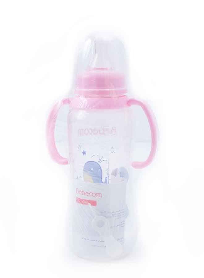 Bebecom Standard Feeding Bottle with Silicone Head and Handle 300ml- Pink Color (A316) - Image 2