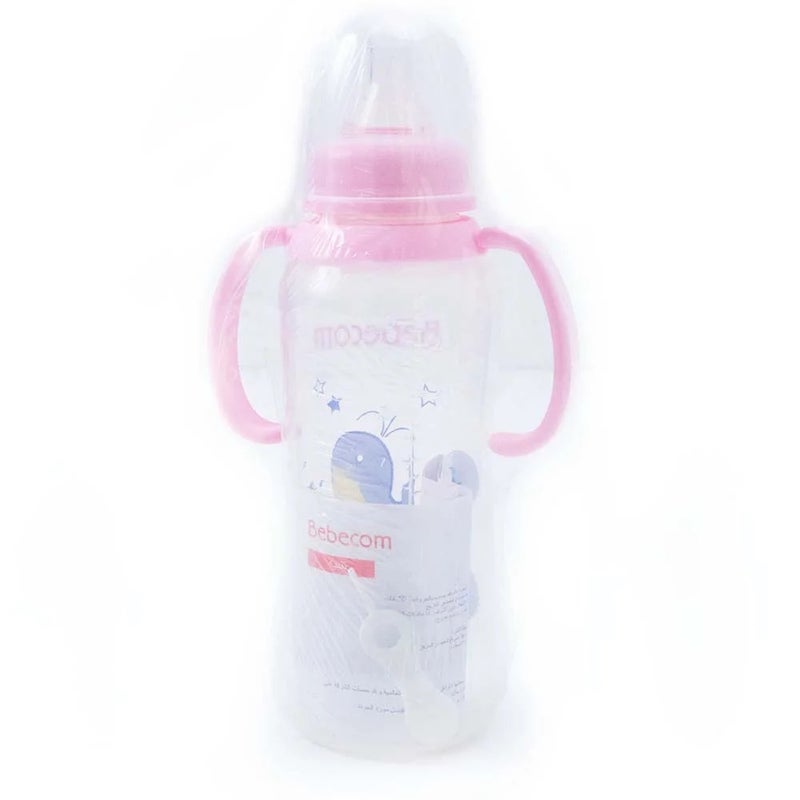Bebecom Standard Feeding Bottle with Silicone Head and Handle 300ml- Pink Color (A316) - Image 1