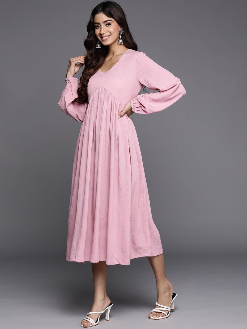 Varanga Women's Viscose Blend A-Line Maxi Dress - Elegant Pink Dress for Casual (Extra Large) - Image 2