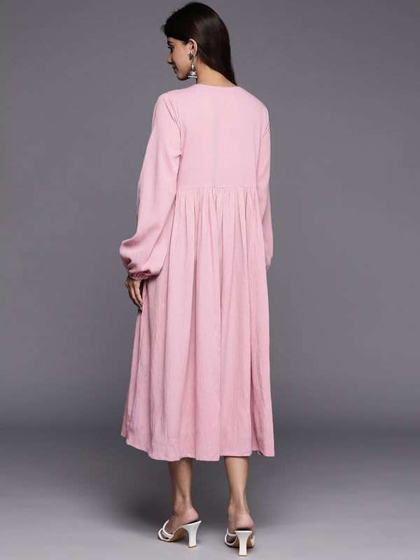 Varanga Women's Viscose Blend A-Line Maxi Dress - Elegant Pink Dress for Casual (Extra Large) - Image 3