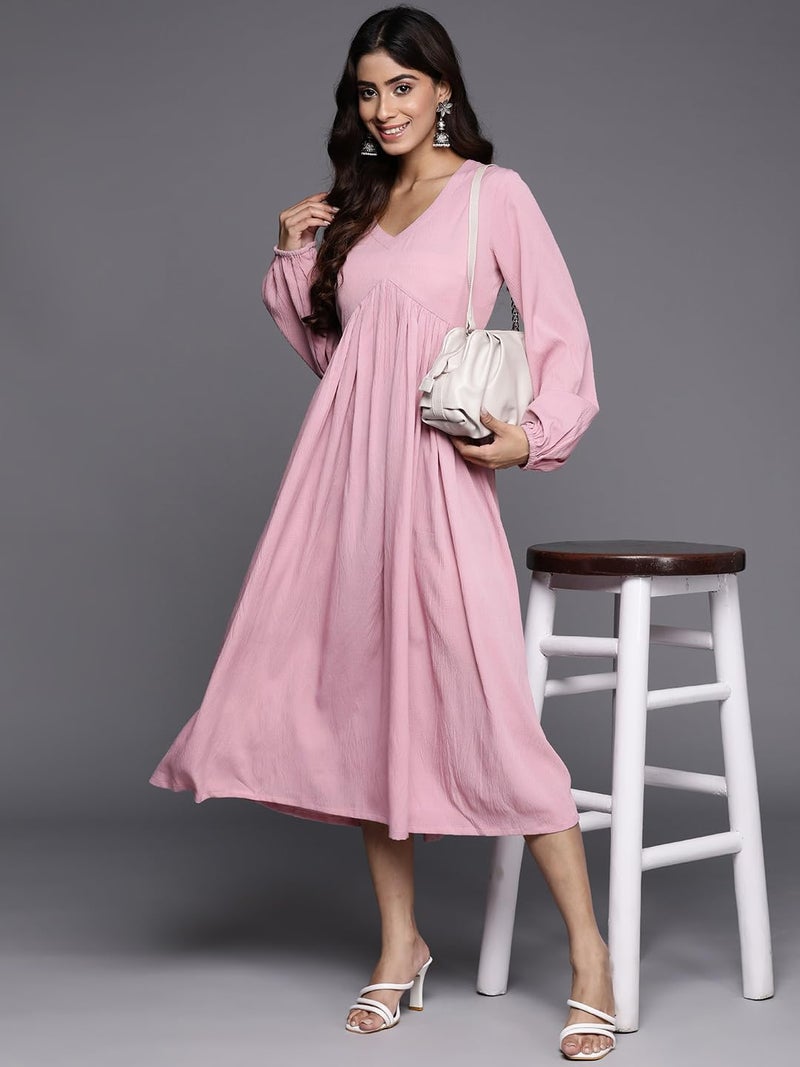 Varanga Women's Viscose Blend A-Line Maxi Dress - Elegant Pink Dress for Casual (Extra Large) - Image 5