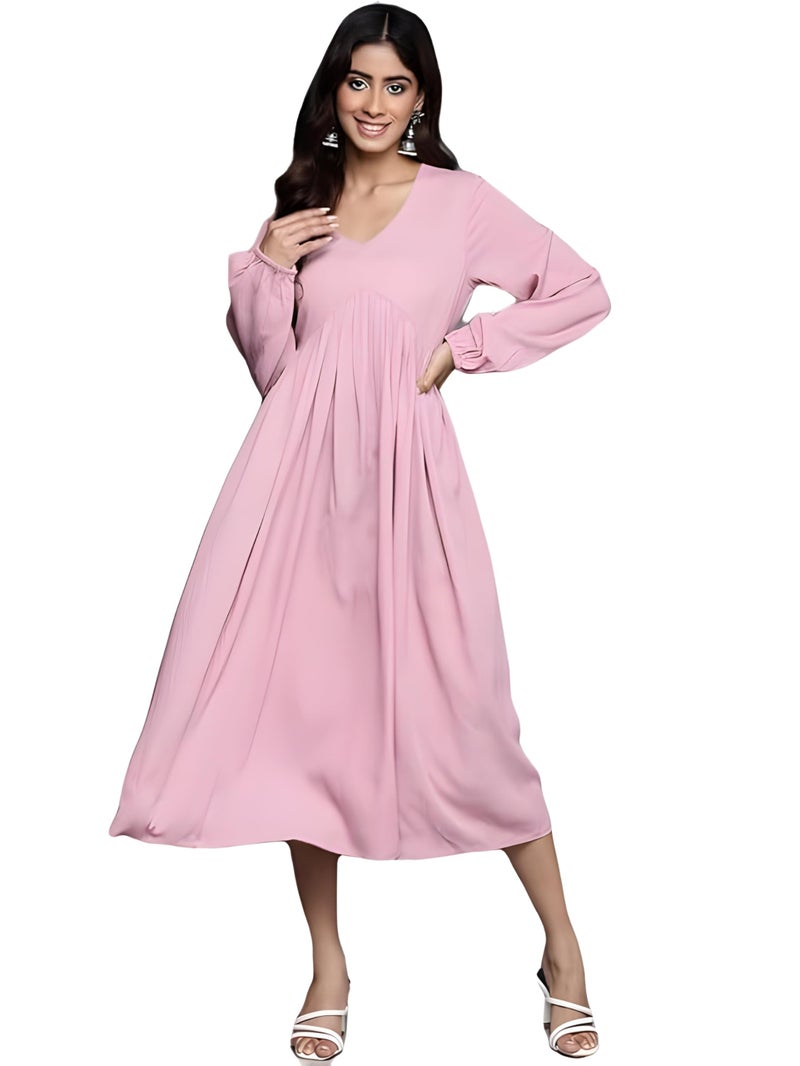 Varanga Women's Viscose Blend A-Line Maxi Dress - Elegant Pink Dress for Casual (Extra Large) - Image 1