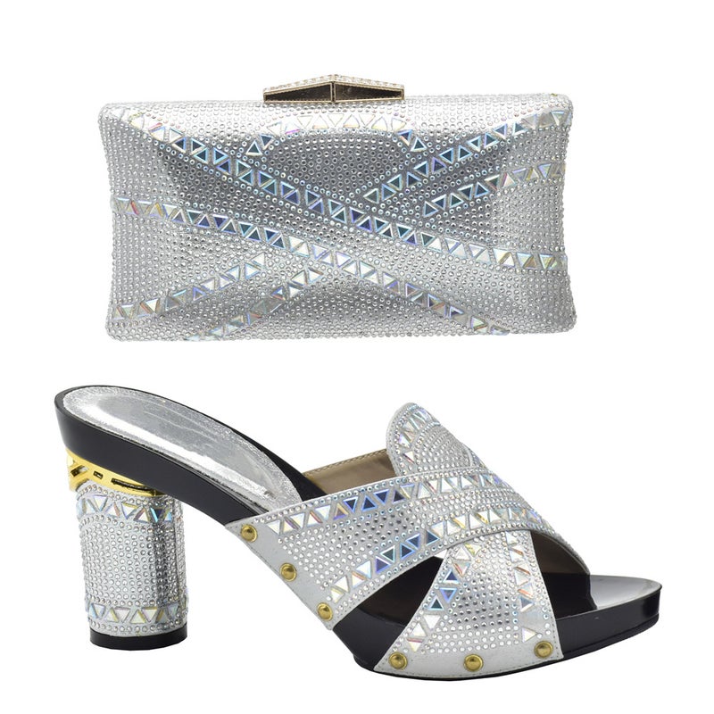 Evening With Diamond Shoe Bag Hollow High Heel Round Toe Sandals With Hand Bag Fashion Dinner Suit - Image 3