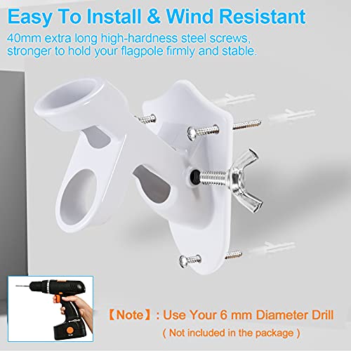 BONWIN Flag Pole Holder Brackets, BONWIN 1" Flag Pole Mounting Bracket with Hardwares for House Wall Mount, 1" Inner Diameter, Two Positions & Aluminium Alloy, Rust Free Coated (White - 1 Pack) - Image 5