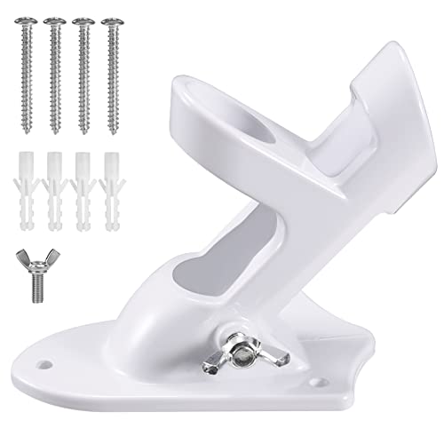 BONWIN Flag Pole Holder Brackets, BONWIN 1" Flag Pole Mounting Bracket with Hardwares for House Wall Mount, 1" Inner Diameter, Two Positions & Aluminium Alloy, Rust Free Coated (White - 1 Pack) - Image 1