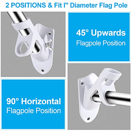 BONWIN Flag Pole Holder Brackets, BONWIN 1" Flag Pole Mounting Bracket with Hardwares for House Wall Mount, 1" Inner Diameter, Two Positions & Aluminium Alloy, Rust Free Coated (White - 1 Pack) - Image 4