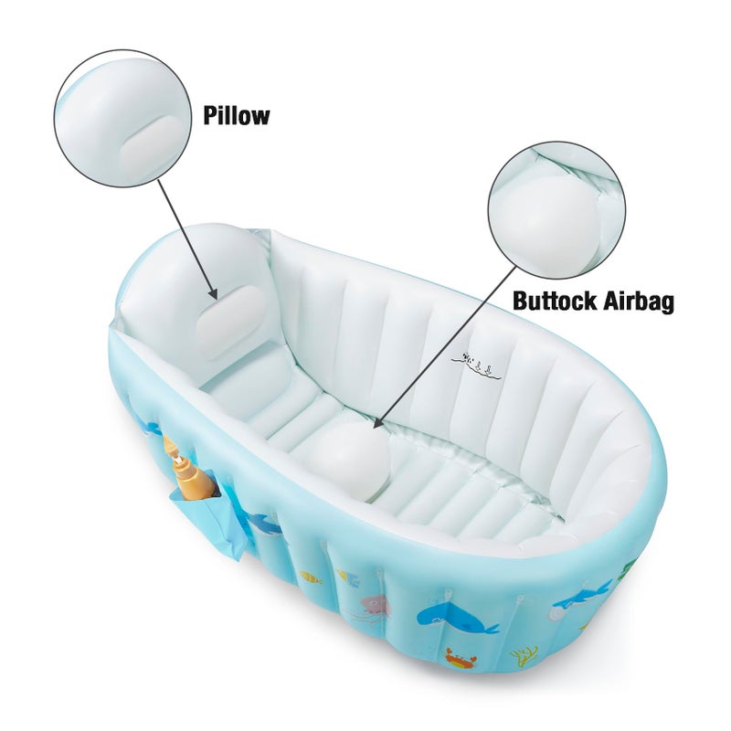 PandaEar Baby Inflatable Bathtub, Portable Travel Baby Infant Bath Tub Toddler Bathtub with Air Pump, Foldable Non-Slip Shower Basin Mini Air Swimming Pool for Newborn (Whale Blue) - Image 3