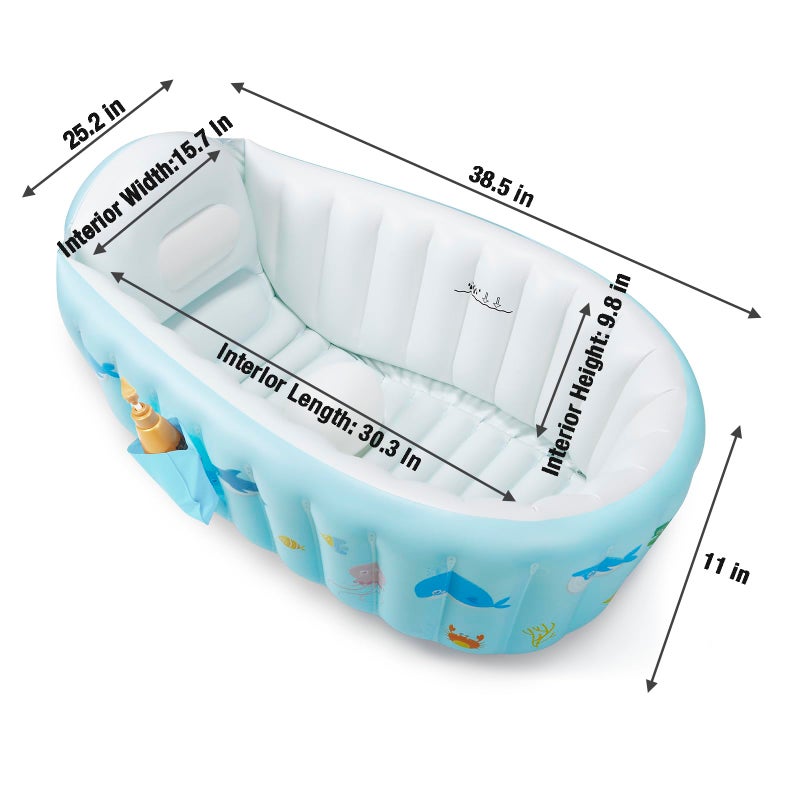 PandaEar Baby Inflatable Bathtub, Portable Travel Baby Infant Bath Tub Toddler Bathtub with Air Pump, Foldable Non-Slip Shower Basin Mini Air Swimming Pool for Newborn (Whale Blue) - Image 2