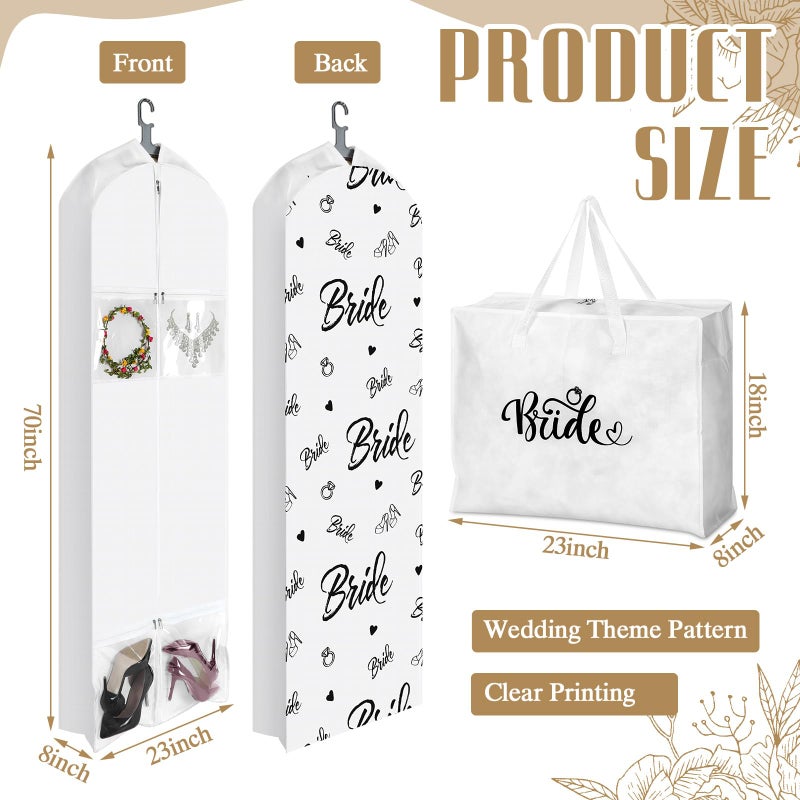 Ribbonlic 2 Pcs 70" Wedding Dress Garment Bag and 8" Gusseted Tote Bag Set for Wedding Garment Storage and Travel Prom - Image 2