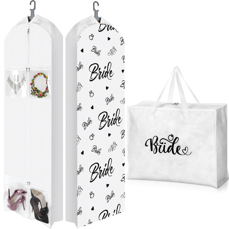 Ribbonlic 2 Pcs 70" Wedding Dress Garment Bag and 8" Gusseted Tote Bag Set for Wedding Garment Storage and Travel Prom - Image 1