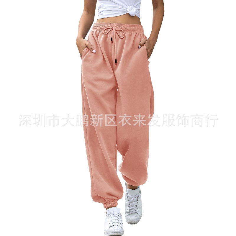 2023 Amazon Japanese Sweatshirt High Waist Pants Womens Pocket Harlan Casual Sports Pants 9 Color 5 Size skin color 