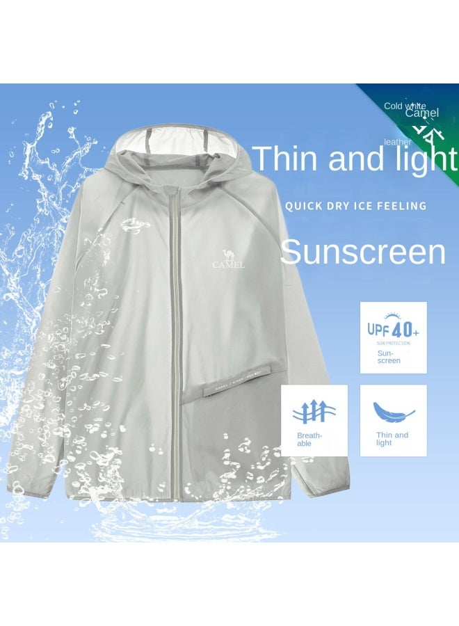 كاميل سترة واقية من الشمس باللون الأبيض البارد 25 واقي شمسي صيفي ملابس رياضية خفيفة الوزن ملابس خارجية سترة قابلة للتنفس للنساء والرجال ملابس واقية من الشمس - Image 2