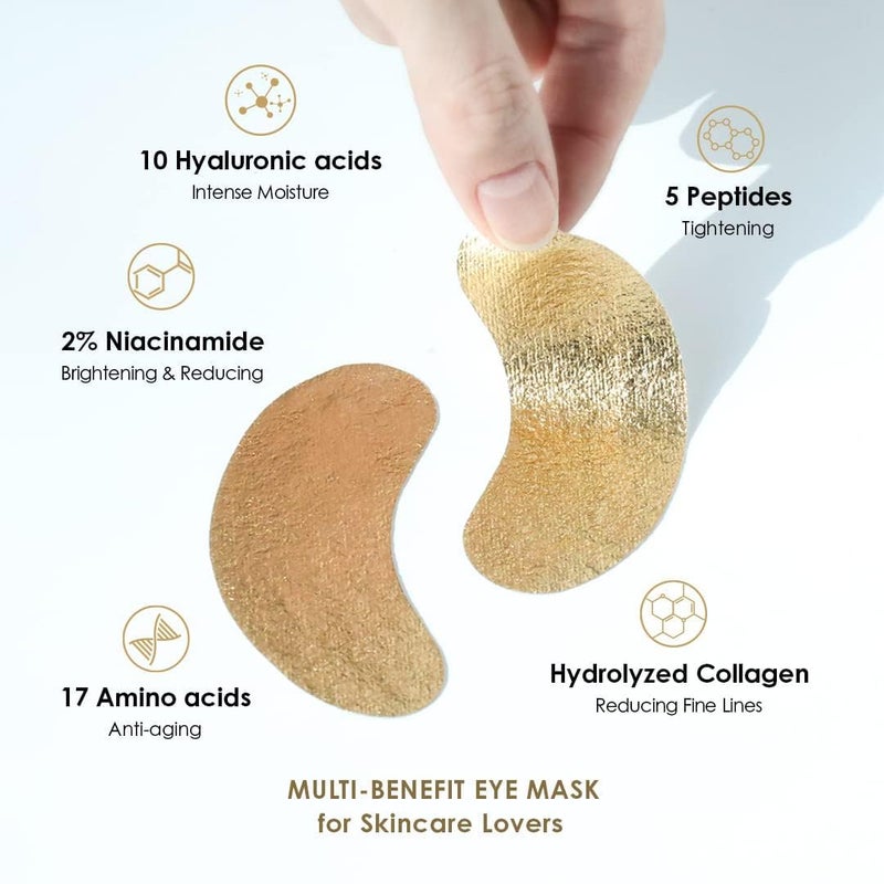 glowiest Sweet Dreams Collagen Glow Gold Eye Masks l Korean Under Eye Patches Puffy Eyes, Dark Circles & Wrinkles | Collagen, Niacinamide, Hyaluronic Acid & Peptides | Hydrating Eye Treatment& Self Beauty Care - Image 2