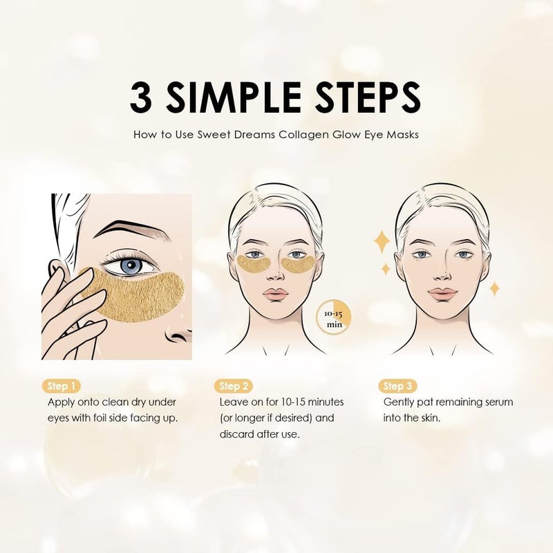 glowiest Sweet Dreams Collagen Glow Gold Eye Masks l Korean Under Eye Patches Puffy Eyes, Dark Circles & Wrinkles | Collagen, Niacinamide, Hyaluronic Acid & Peptides | Hydrating Eye Treatment& Self Beauty Care - Image 3