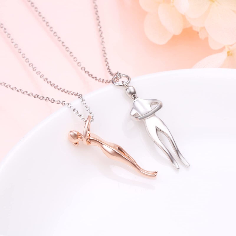 FLYOW Hug Couple Necklace S925 Sterling Silver Hugging Necklace Beloved Jewelry for Him and Her,Lover Valentines day Gift Rose Gold - Image 4