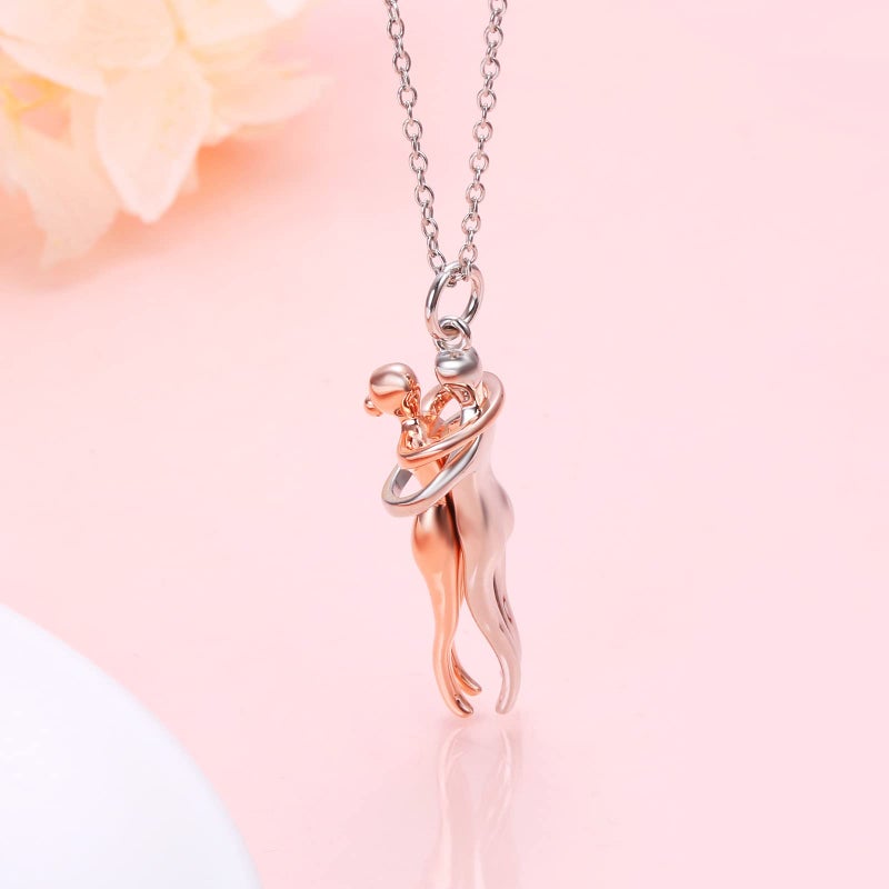 FLYOW Hug Couple Necklace S925 Sterling Silver Hugging Necklace Beloved Jewelry for Him and Her,Lover Valentines day Gift Rose Gold - Image 2