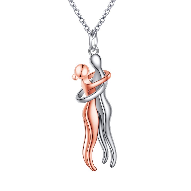 FLYOW Hug Couple Necklace S925 Sterling Silver Hugging Necklace Beloved Jewelry for Him and Her,Lover Valentines day Gift Rose Gold - Image 1
