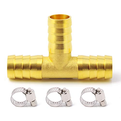 Metaland Brass 3/4" Barbed Tee Fitting 3 Way T Shape Adapter with Hose Clamps - Image 1