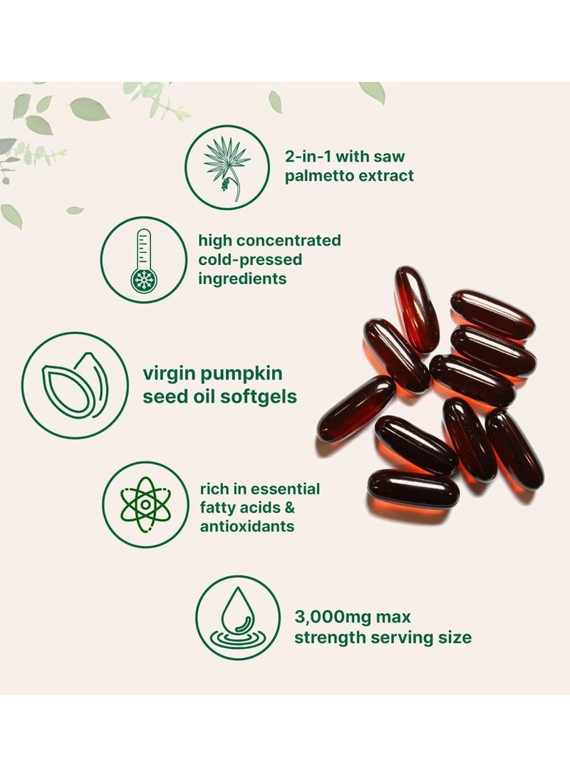 وينز تاون كبسولات زيت بذور اليقطين، مكمل غذائي فاخر من زيت بذور اليقطين، يدعم صحة المسالك البولية والمثانة والبروستاتا، 180 كبسولة - Image 2