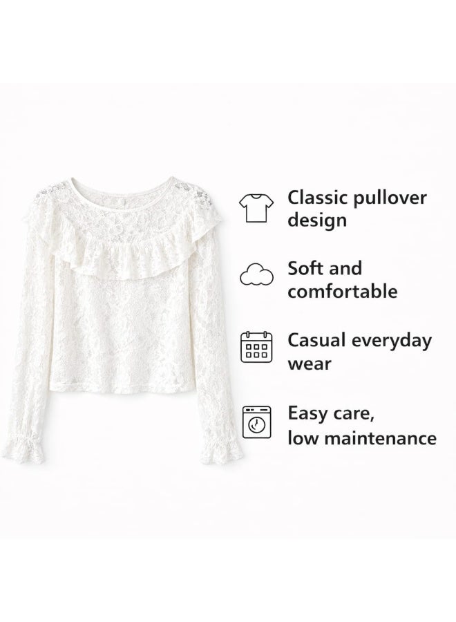 Don't Call Me Jennyfer White Lace Long Sleeve Ruffle Top - Image 3