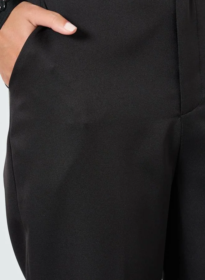 Take Two Black Black Mid Rise Tapered Pants for Women | Best Price UAE