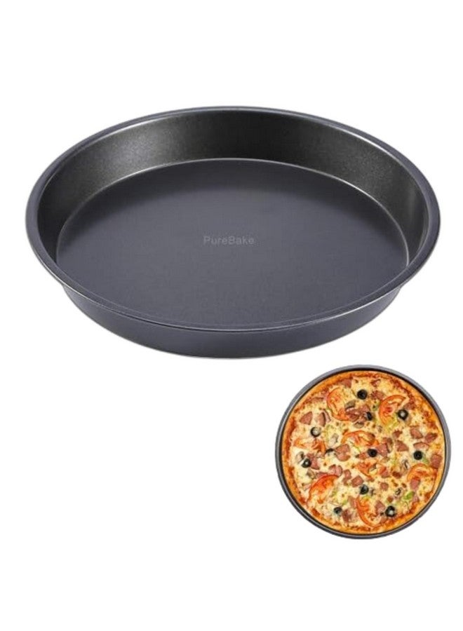 PureBake صينية بيتزا بقطر 9 بوصة من بيور بيك معتمدة من SGS من الفولاذ الكربوني لخبز البيتزا يمكن استخدامها في الميكروويف وفرن OTG، أدوات مطبخ غير لاصقة، صينية بيتزا دائرية - سوداء - Image 1