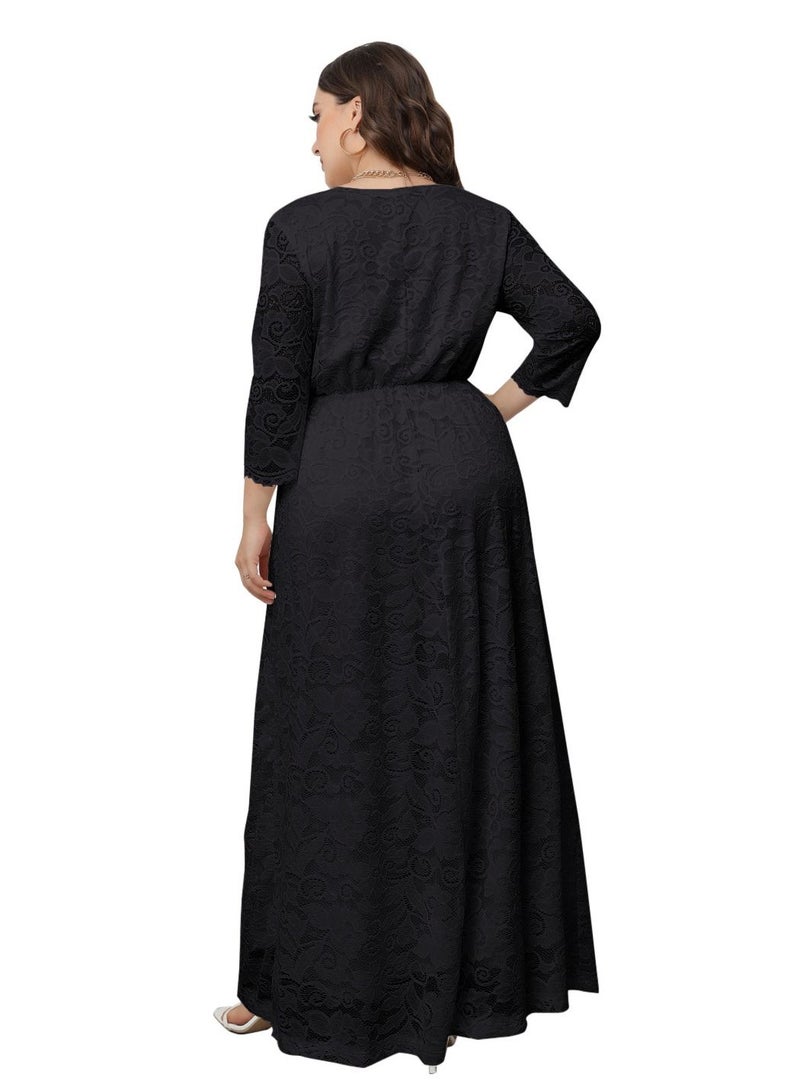 Loquat New Lace Dress For Plus-size Women Black  - Image 3