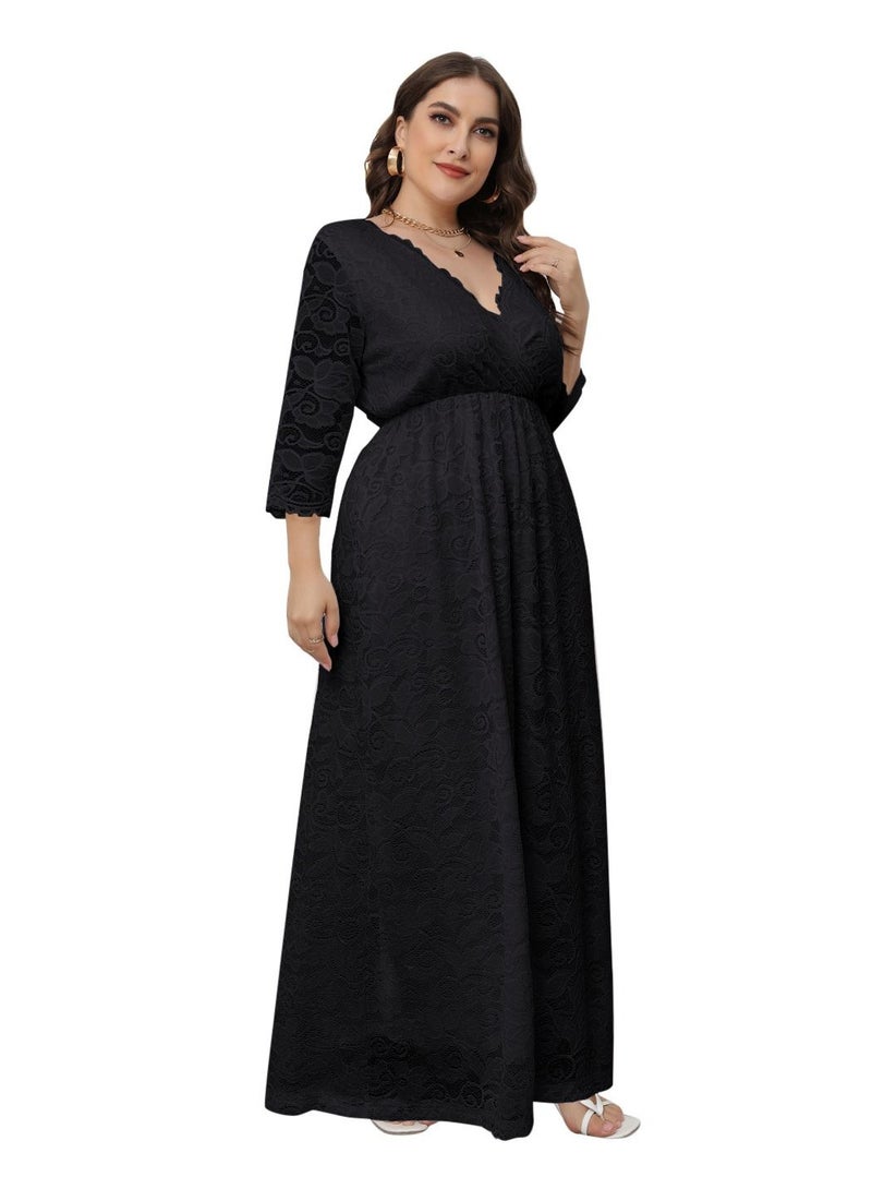 Loquat New Lace Dress For Plus-size Women Black  - Image 2