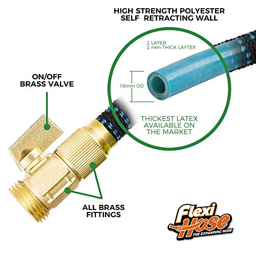 Flexi Hose with 8 Function Nozzle, 25FT - Lightweight Expandable Garden Hose, No-Kink Flexibility, 3/4 Inch Solid Brass Fittings and Double Latex Core - Image 4