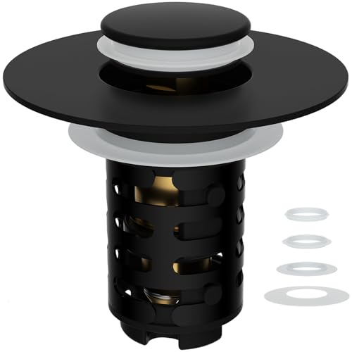iFealClear Upgraded 4-in-1 Bathroom Sink Drain Strainer, Universal Pop Up Sink Stopper with 2-Layer Detachable Hair Catcher Filter Basket, Drain Stopper Fit 1.1"-2.3" US Basin, Matte Black - Image 1