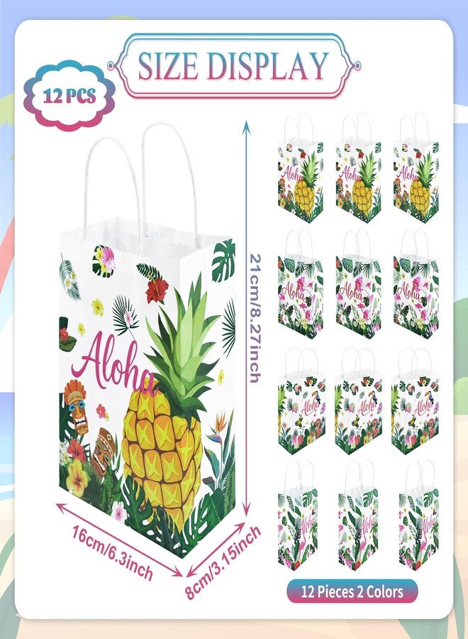 Peclek 12 Pcs Hawaiian Aloha Gift Bags – Tropical Party Favor Bags with Handles, 2 Styles Double-Sided Designs (4 Unique Looks for Luau Party, Beach Theme, Birthday, Summer Celebration Supplies - Image 2