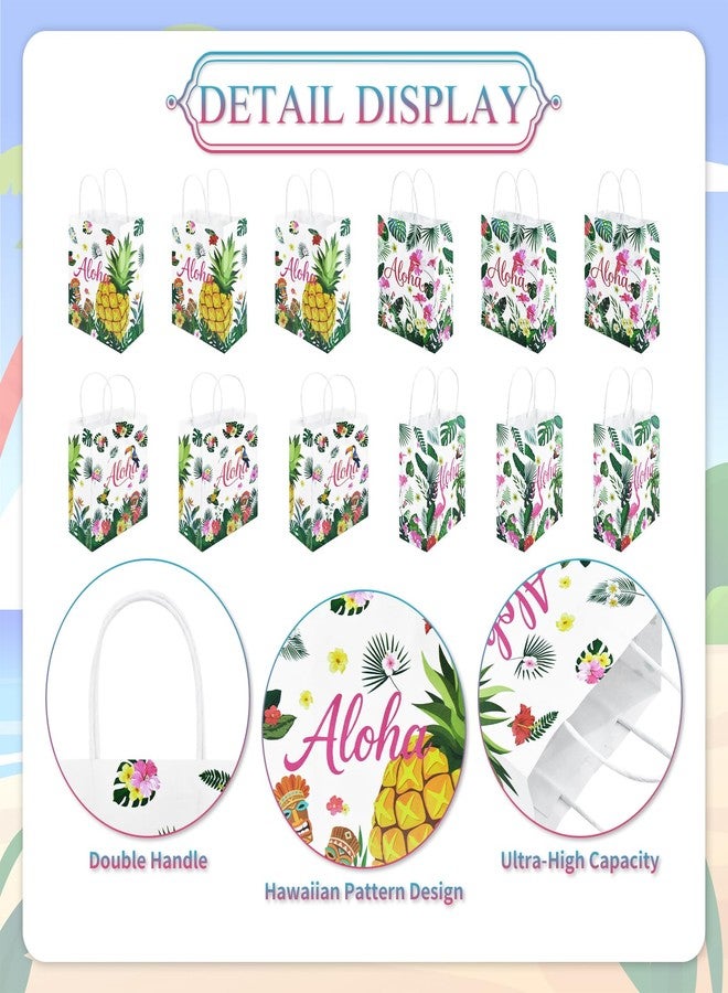 Peclek 12 Pcs Hawaiian Aloha Gift Bags – Tropical Party Favor Bags with Handles, 2 Styles Double-Sided Designs (4 Unique Looks for Luau Party, Beach Theme, Birthday, Summer Celebration Supplies - Image 3