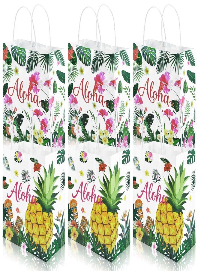 Peclek 12 Pcs Hawaiian Aloha Gift Bags – Tropical Party Favor Bags with Handles, 2 Styles Double-Sided Designs (4 Unique Looks for Luau Party, Beach Theme, Birthday, Summer Celebration Supplies - Image 1
