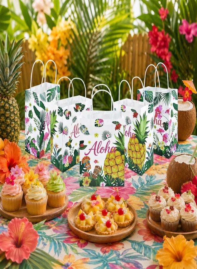 Peclek 12 Pcs Hawaiian Aloha Gift Bags – Tropical Party Favor Bags with Handles, 2 Styles Double-Sided Designs (4 Unique Looks for Luau Party, Beach Theme, Birthday, Summer Celebration Supplies - Image 5